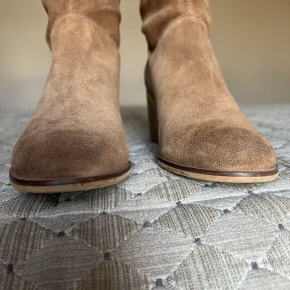 Frye & Co Phoebe Camel Suede Slouch Block Heel Tall Boots Women 11 M Classic - Picture 6 of 16